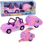 LEAN TOYS Bezceļu transportlīdzeklis ar kempinga piekabi Skaņas Rozā Ceļojumu komplekts
