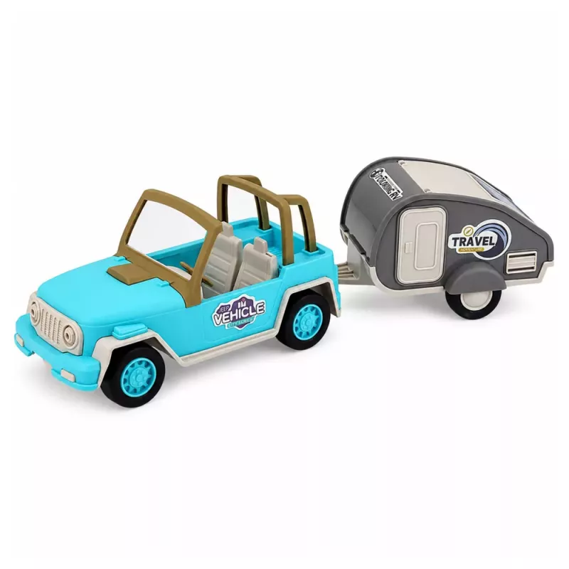 LEAN TOYS Bezceļu transportlīdzeklis ar kempera skaņām Zils Tūristu komplekts