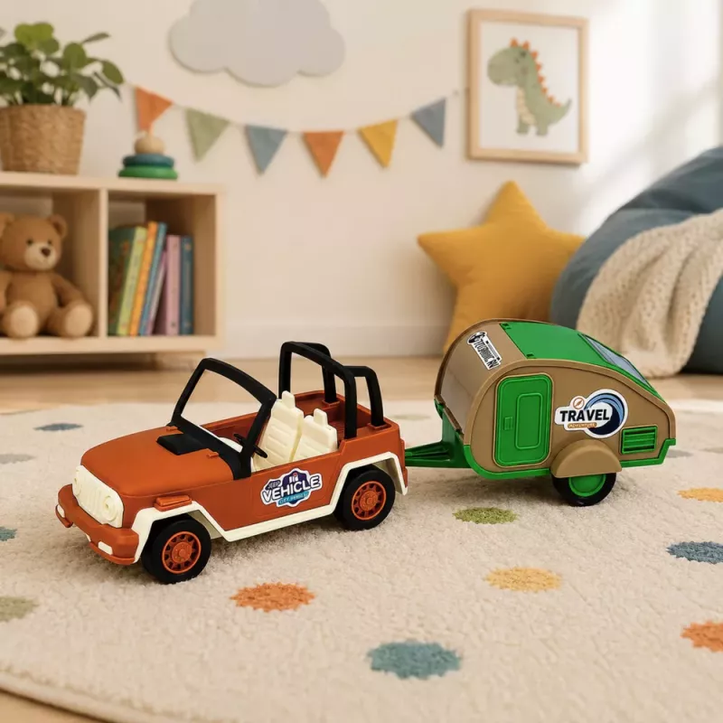 LEAN TOYS Bezceļu transportlīdzeklis ar treileri un skaņām Zaļš un Brūns Tūristu komplekts