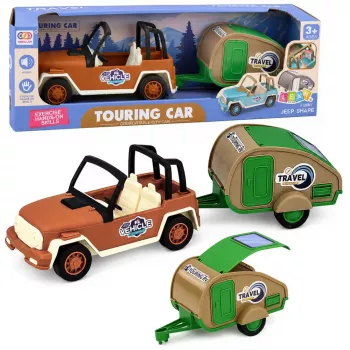 LEAN TOYS Bezceļu transportlīdzeklis ar treileri un skaņām Zaļš un Brūns Tūristu komplekts
