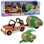 LEAN TOYS Bezceļu transportlīdzeklis ar treileri un skaņām Zaļš un Brūns Tūristu komplekts