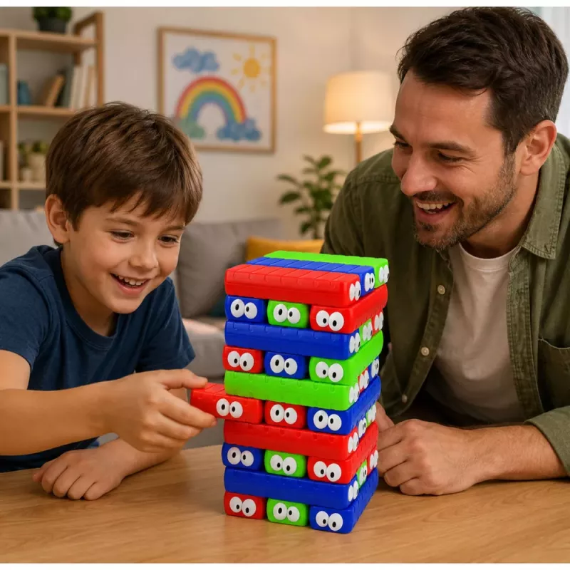 LEAN TOYS Prasmju spēle Bloku tornis ar acīm Kauliņš Krāsains 30 gab.