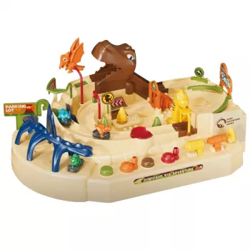 LEAN TOYS Interaktīvā manuālā arkādes trase ar dinozauriem 8 izaicinājumi transportlīdzekļi