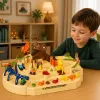LEAN TOYS Interaktīvā manuālā arkādes trase ar dinozauriem 8 izaicinājumi transportlīdzekļi