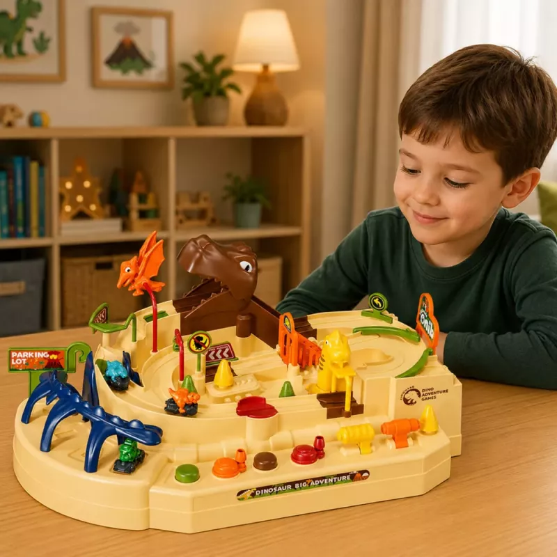 LEAN TOYS Interaktīvā manuālā arkādes trase ar dinozauriem 8 izaicinājumi transportlīdzekļi