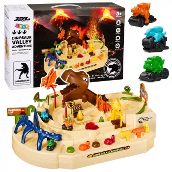LEAN TOYS Interaktīvā manuālā arkādes trase ar dinozauriem 8 izaicinājumi transportlīdzekļi