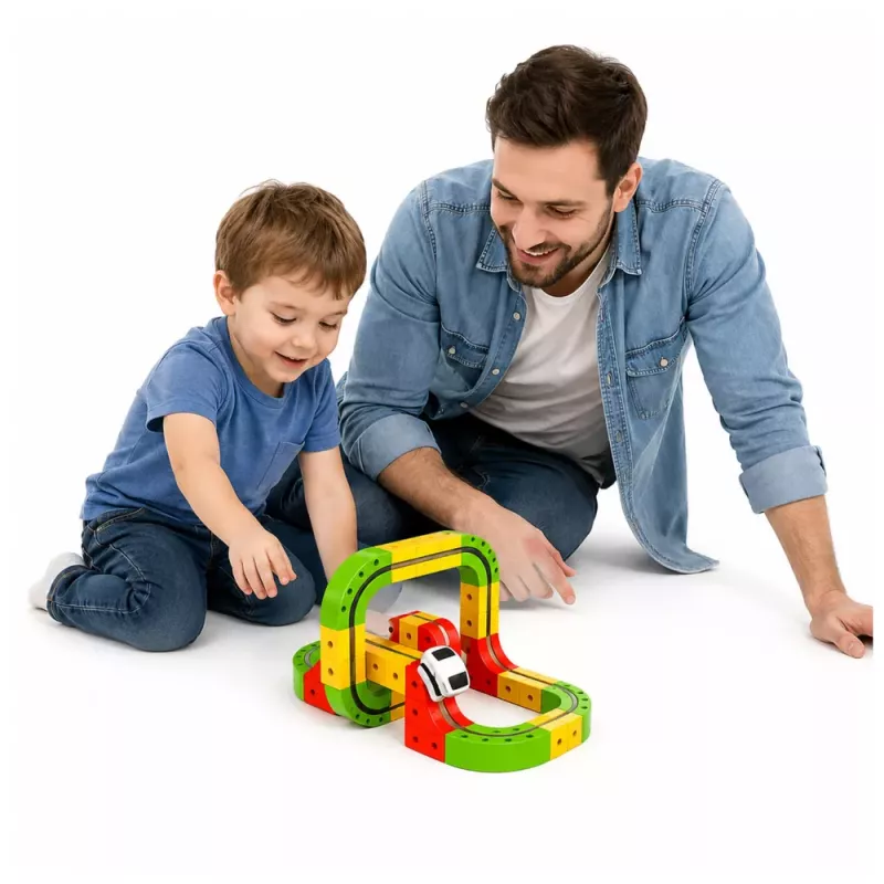 LEAN TOYS Magnētiskā trase ar elektrisko vilcienu 3D radošā konstrukcija 67 gab.