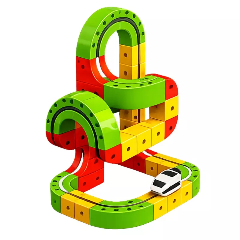 LEAN TOYS Magnētiskā trase ar elektrisko vilcienu 3D radošā konstrukcija 67 gab.