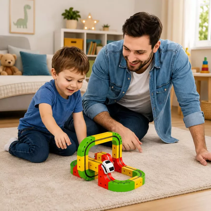 LEAN TOYS Magnētiskā trase ar elektrisko vilcienu 3D radošā konstrukcija 67 gab.