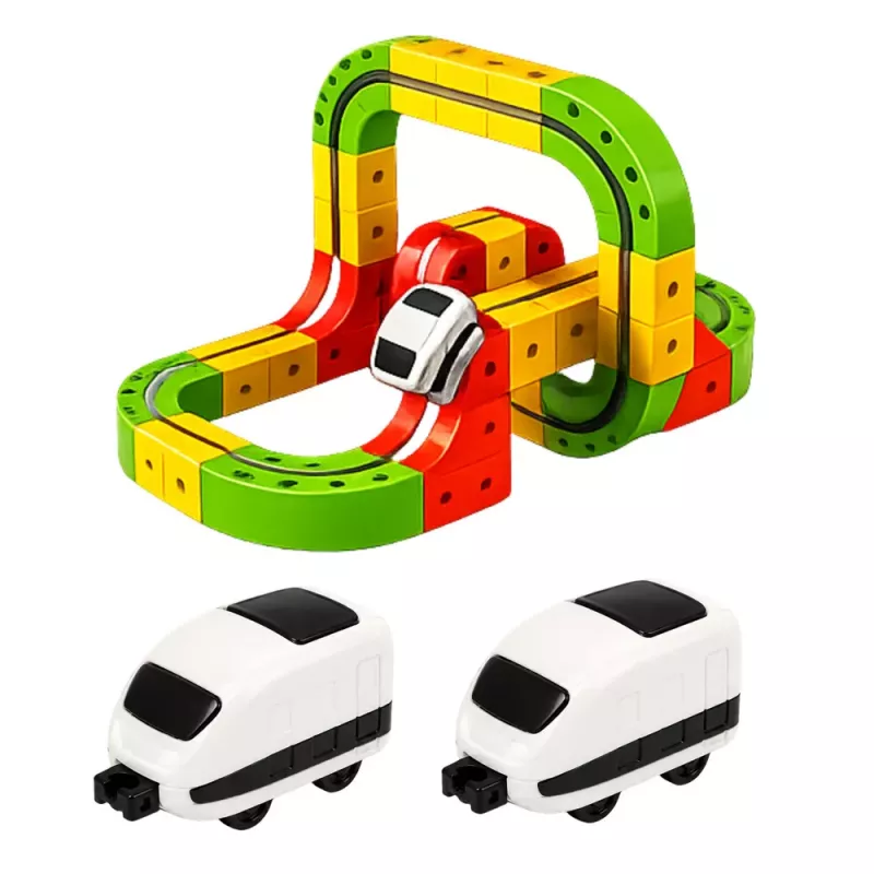 LEAN TOYS Magnētiskā trase ar elektrisko vilcienu 3D radošā konstrukcija 67 gab.
