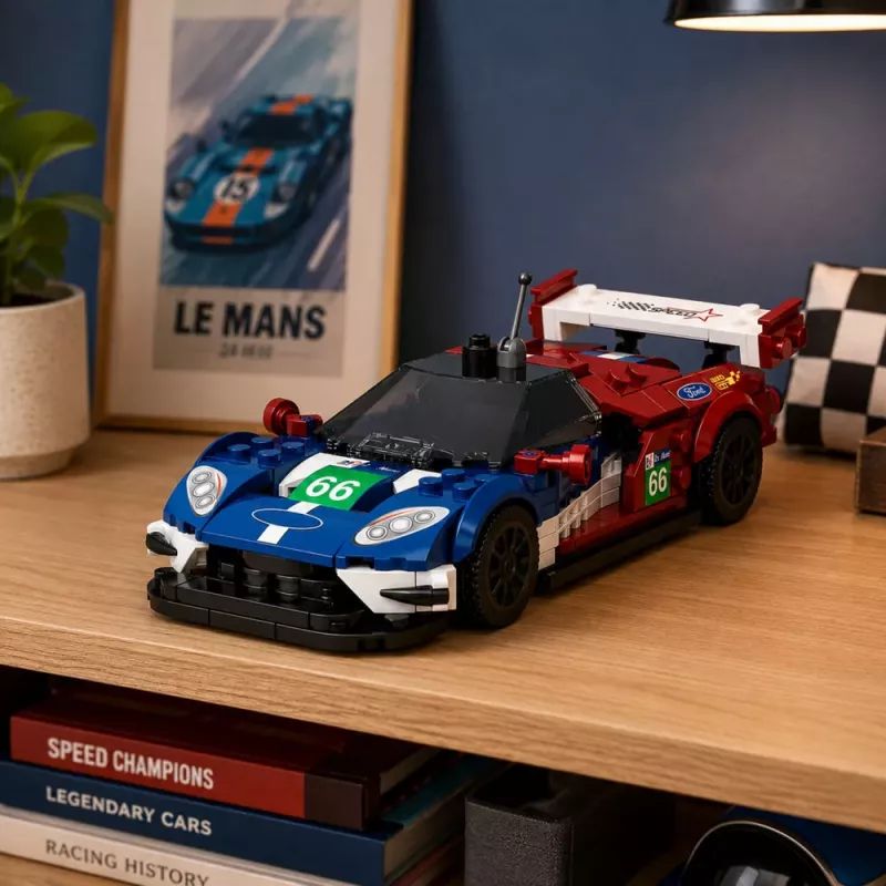 LEAN TOYS Būvbloķēšanas komplekts Sporta automašīna GT2016 Sacīkšu ekspozīcijas vitrīna 347 gab.