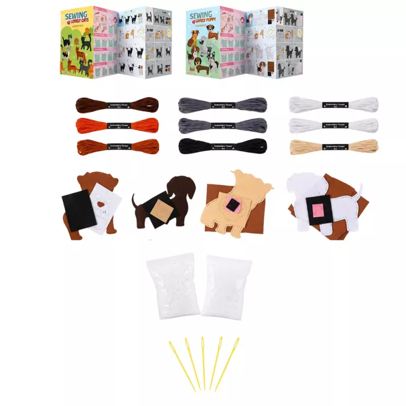 LEAN TOYS Radošais komplekts mīksto rotaļlietu šūšanai no filca plīša lellēm DIY Suņi 6 gab.