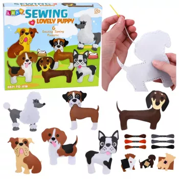 LEAN TOYS Radošais komplekts mīksto rotaļlietu šūšanai no filca plīša lellēm DIY Suņi 6 gab.