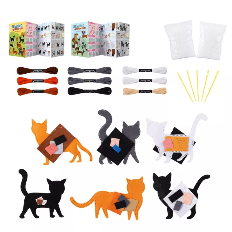 LEAN TOYS Radošais šūšanas komplekts ar rotaļlietām no filca Kaķi DIY 6 gab.