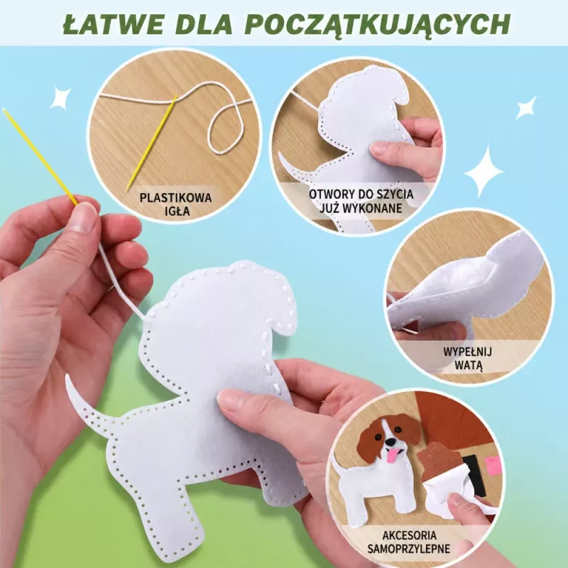 LEAN TOYS Radošais šūšanas komplekts ar rotaļlietām no filca Kaķi DIY 6 gab.