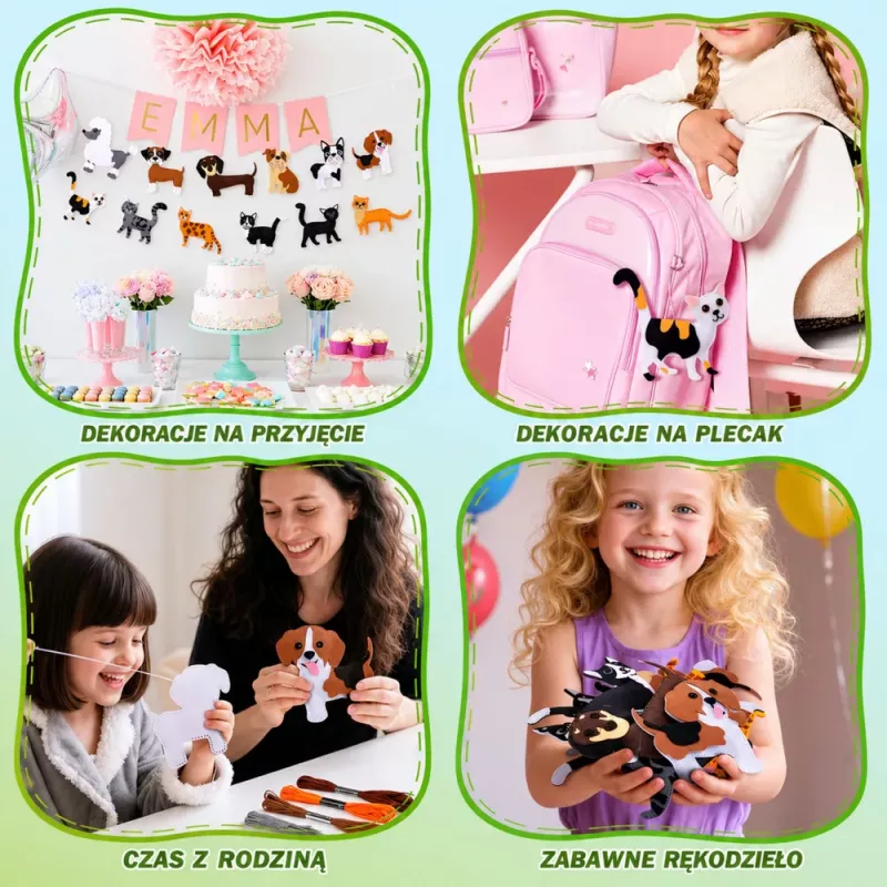 LEAN TOYS Radošais šūšanas komplekts ar rotaļlietām no filca Kaķi DIY 6 gab.