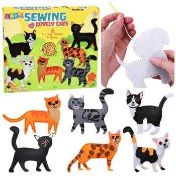 LEAN TOYS Radošais šūšanas komplekts ar rotaļlietām no filca Kaķi DIY 6 gab.