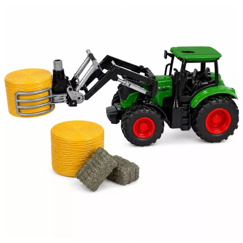 LEAN TOYS Lauksaimniecības komplekts Traktors ar siena ķērāju Lauksaimniecības piekabe Siens 1:24