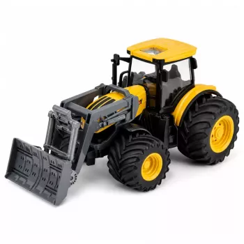 LEAN TOYS Lauksaimniecības traktors ar buldozeru, gaismām, skaņām, dzeltens, 1:24