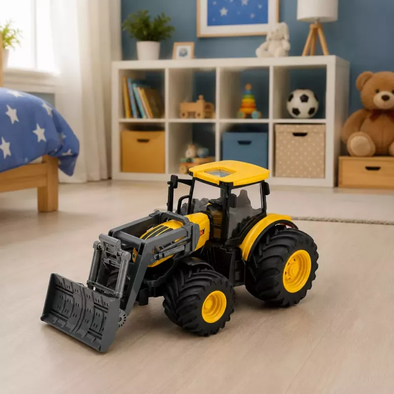 LEAN TOYS Lauksaimniecības traktors ar buldozeru, gaismām, skaņām, dzeltens, 1:24
