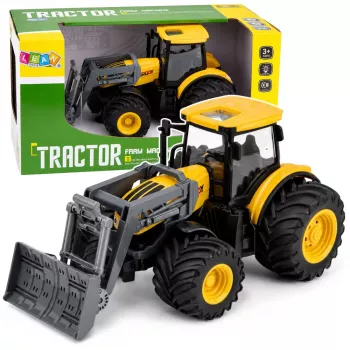 LEAN TOYS Lauksaimniecības traktors ar buldozeru, gaismām, skaņām, dzeltens, 1:24