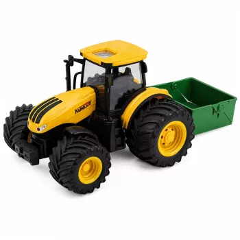 LEAN TOYS Lauksaimniecības traktors ar mēslojuma izkliedētāju, gaismām un skaņu, dzeltens, 1:24