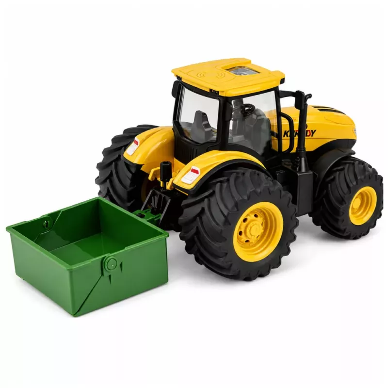 LEAN TOYS Lauksaimniecības traktors ar mēslojuma izkliedētāju, gaismām un skaņu, dzeltens, 1:24