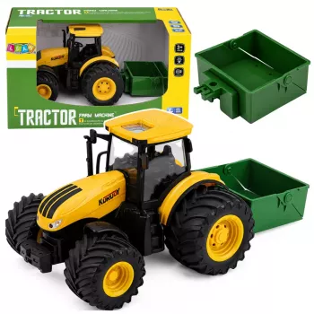 LEAN TOYS Lauksaimniecības traktors ar mēslojuma izkliedētāju, gaismām un skaņu, dzeltens, 1:24