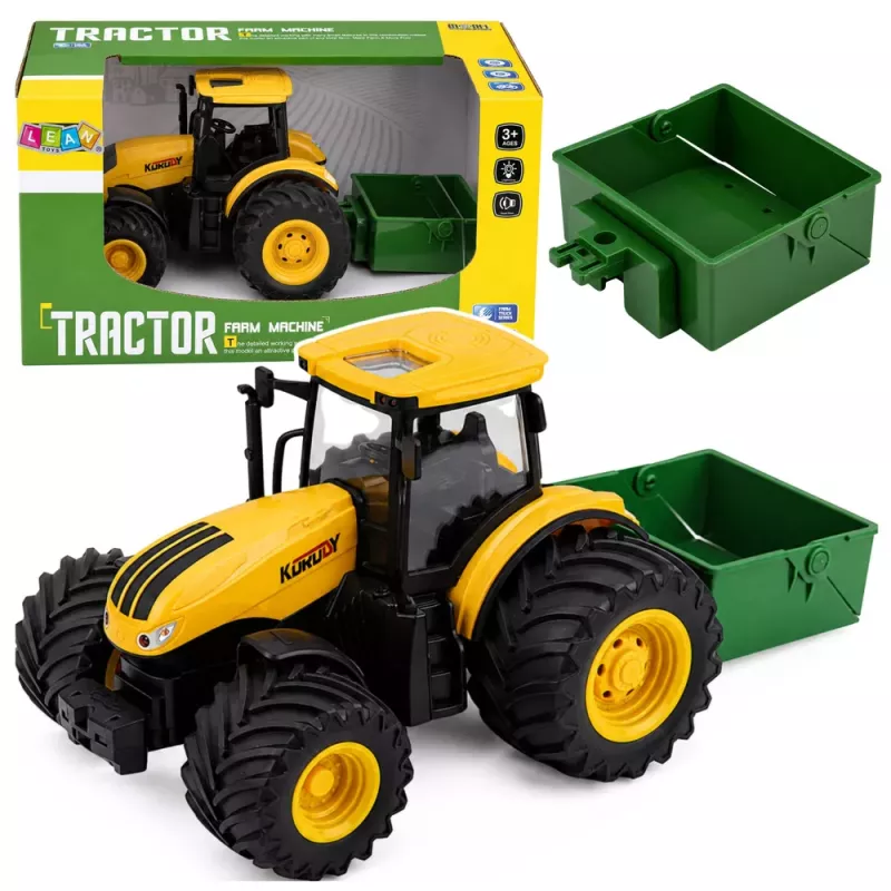 LEAN TOYS Lauksaimniecības traktors ar mēslojuma izkliedētāju, gaismām un skaņu, dzeltens, 1:24