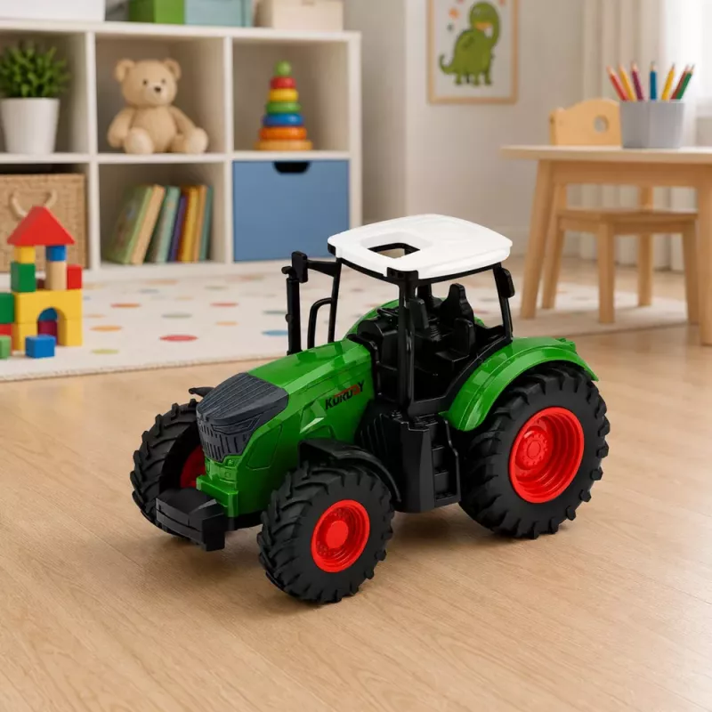 LEAN TOYS Lauksaimniecības traktors ar piekabi 1:24 Balts Zaļš Gumijas riteņi