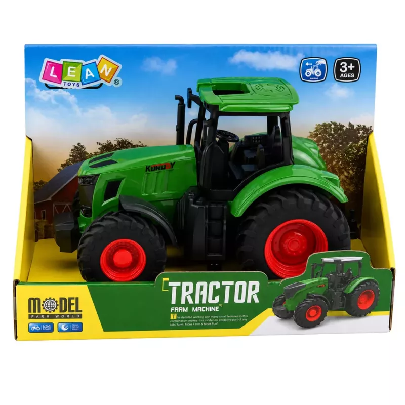LEAN TOYS Lauksaimniecības traktors ar gumijas riteņiem, zaļš, 1:24