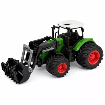 LEAN TOYS Lauksaimniecības traktors ar priekšējo iekrāvēju, gumijas riteņi, zaļš, 1:24