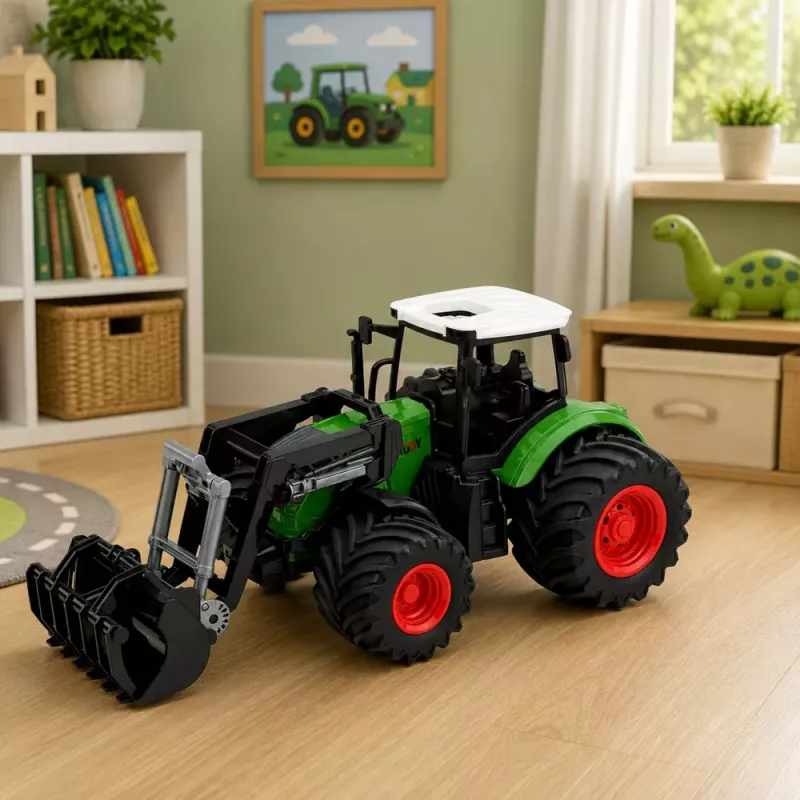 LEAN TOYS Lauksaimniecības traktors ar priekšējo iekrāvēju, gumijas riteņi, zaļš, 1:24