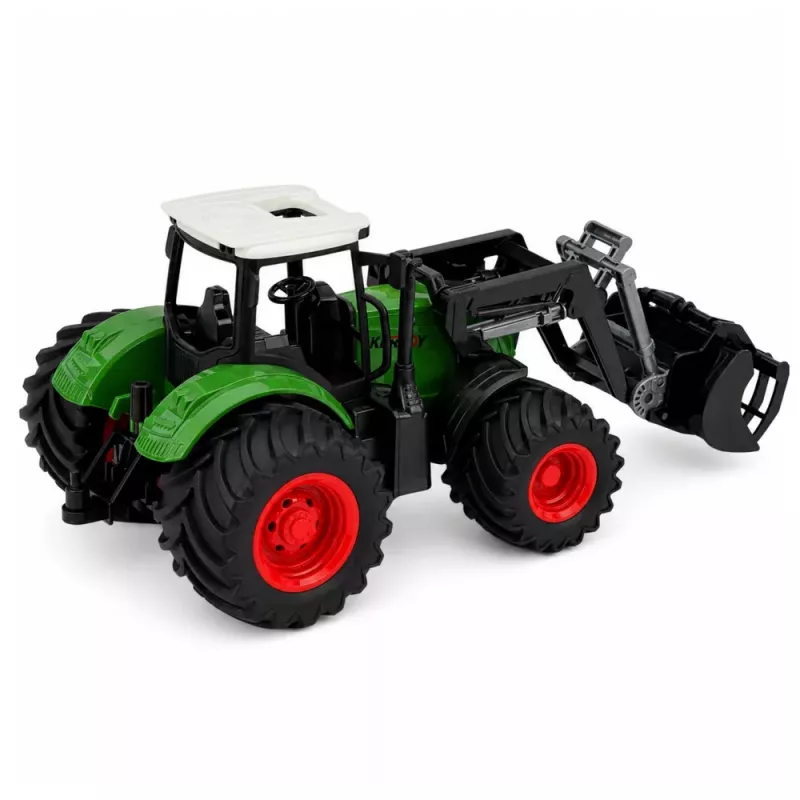 LEAN TOYS Lauksaimniecības traktors ar priekšējo iekrāvēju, gumijas riteņi, zaļš, 1:24