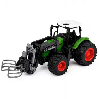 LEAN TOYS Lauksaimniecības traktors ar siena ķērāju, gumijas riteņiem, zaļš, 1:24