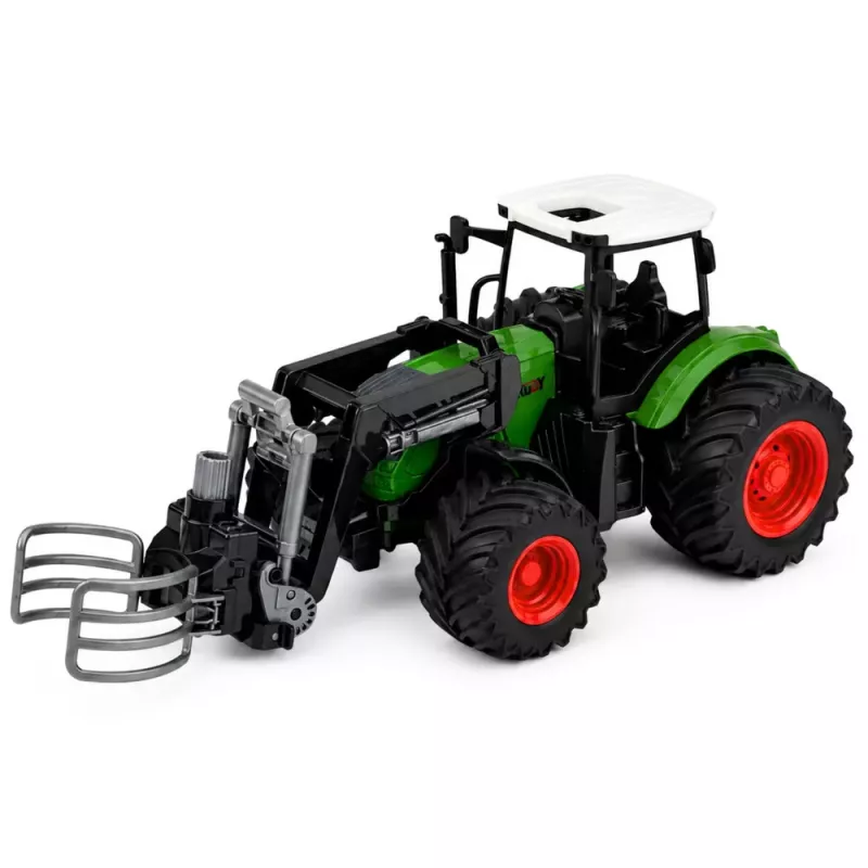 LEAN TOYS Lauksaimniecības traktors ar siena ķērāju, gumijas riteņiem, zaļš, 1:24