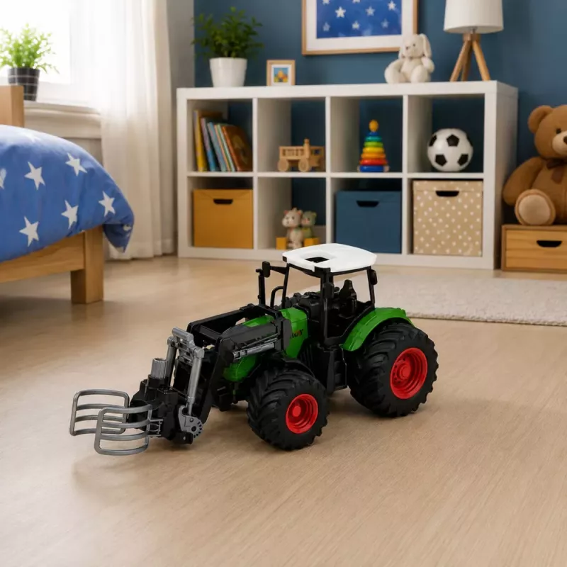 LEAN TOYS Lauksaimniecības traktors ar siena ķērāju, gumijas riteņiem, zaļš, 1:24