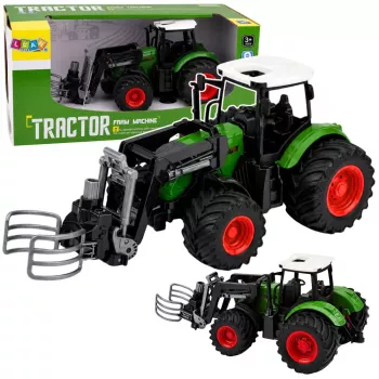 LEAN TOYS Lauksaimniecības traktors ar siena ķērāju, gumijas riteņiem, zaļš, 1:24