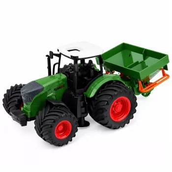 LEAN TOYS Lauksaimniecības traktors ar sējmašīnu, gumijas riteņi, 1:24 mēroga rotaļu transportlīdzeklis