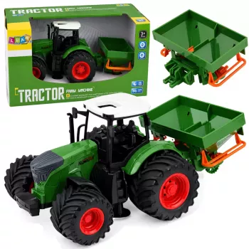 LEAN TOYS Lauksaimniecības traktors ar sējmašīnu, gumijas riteņi, 1:24 mēroga rotaļu transportlīdzeklis