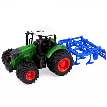 LEAN TOYS Lauksaimniecības traktors ar kultivatoru un augsnes apstrādes agregātu, zaļš, 1:24