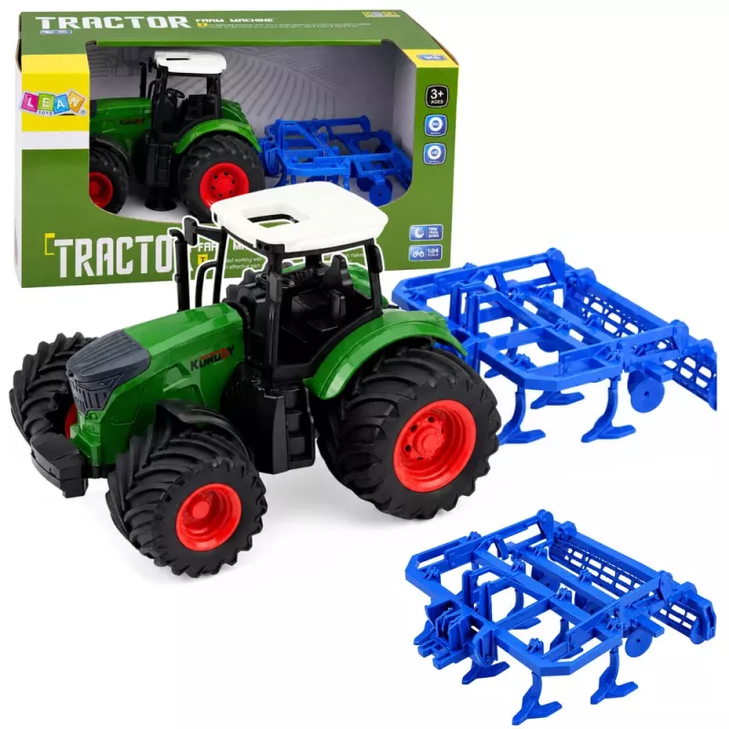 LEAN TOYS Lauksaimniecības traktors ar kultivatoru un augsnes apstrādes agregātu, zaļš, 1:24