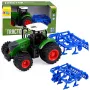 LEAN TOYS Lauksaimniecības traktors ar kultivatoru un augsnes apstrādes agregātu, zaļš, 1:24