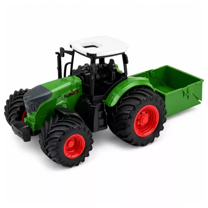 LEAN TOYS Lauksaimniecības traktors ar mēslojuma izkliedētāju, gumijas riteņi, zaļš, 1:24