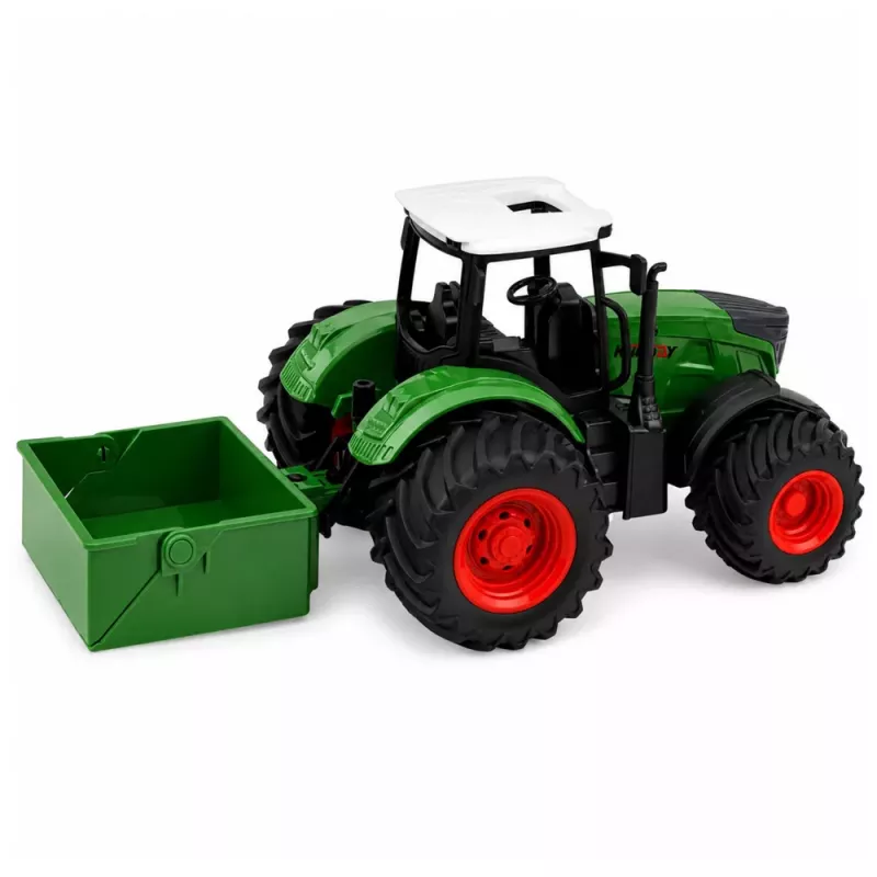 LEAN TOYS Lauksaimniecības traktors ar mēslojuma izkliedētāju, gumijas riteņi, zaļš, 1:24