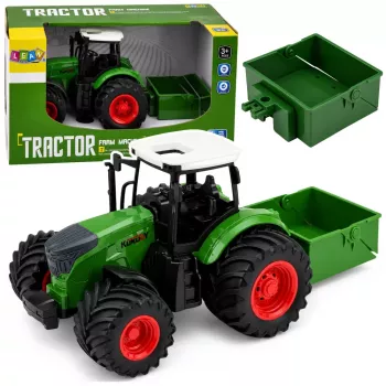 LEAN TOYS Lauksaimniecības traktors ar mēslojuma izkliedētāju, gumijas riteņi, zaļš, 1:24