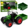 LEAN TOYS Lauksaimniecības traktors ar mēslojuma izkliedētāju, gumijas riteņi, zaļš, 1:24