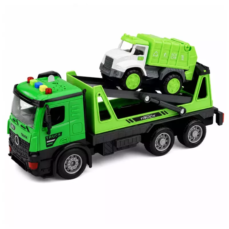 LEAN TOYS Atkritumu vedējs un evakuators ar gaismām un skaņām, zaļš