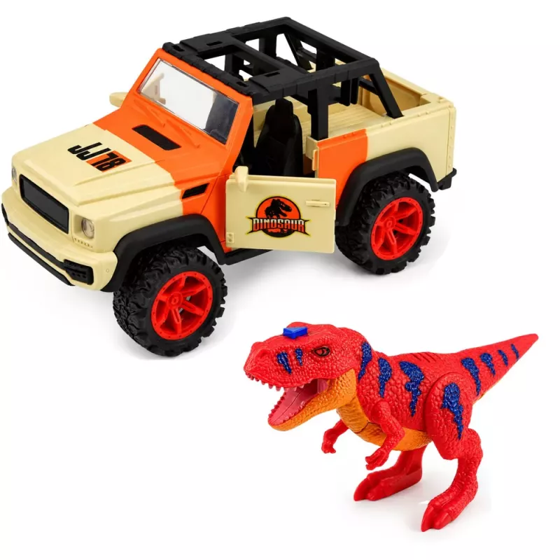 LEAN TOYS Bezceļu transportlīdzeklis ar T-Rex dinozauru, gaismām, skaņām, atveramām durvīm