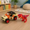 LEAN TOYS Bezceļu transportlīdzeklis ar T-Rex dinozauru, gaismām, skaņām, atveramām durvīm